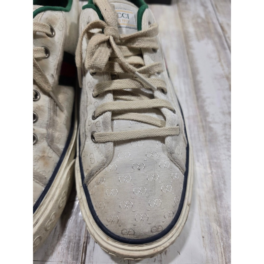 Gucci Tennis 1977 Low Top Sneakers Off White GG Mignon Canvas Web Stripe 11 READ - Picture 5 of 16